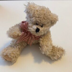 Progressive Plush PA-8989 Fuzzy Oatmeal Beige Bear with Mauve Bow-Jointed Limbs